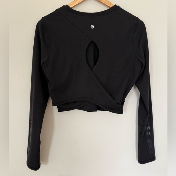 Lululemon Black Long Sleeve Cropped Top Crisscross Back Reflective - Picture 3 of 3